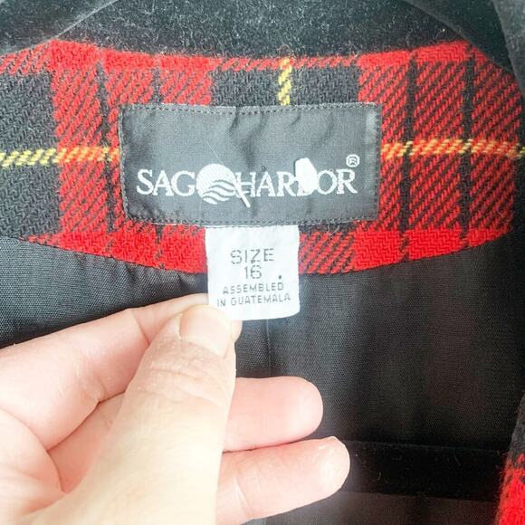 Saag Harbor Vintage Schoolboy Wool Blend Plaid Blazer Velvet Collar 16 Academia - Picture 3 of 13